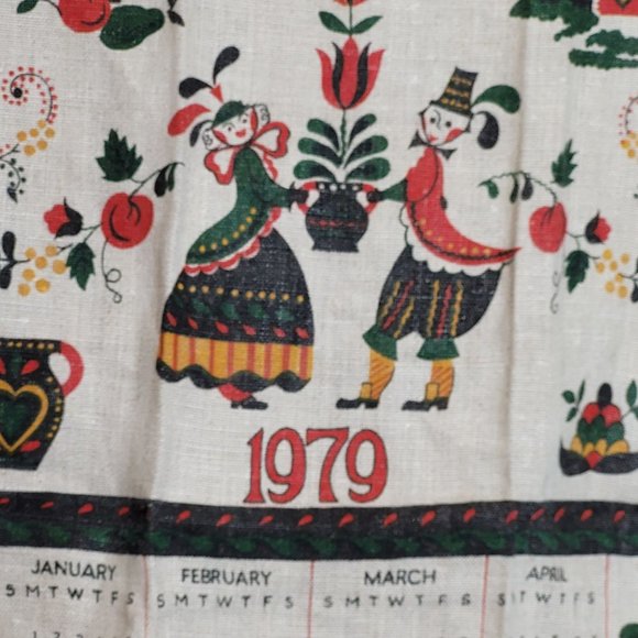 Vintage Calendar Dish Towel Lot Linen Printed Assorted Years Floral 25x15 Inches - Picture 6 of 16